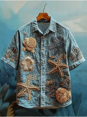 Retro style 3D printed Mens Short sleeve Shirt