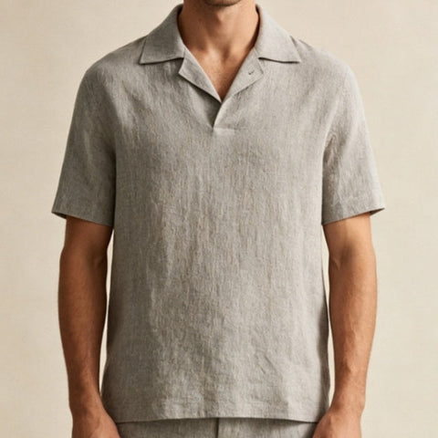 European And American Polyester Men's Short-sleeved Shirt In Gray Color
