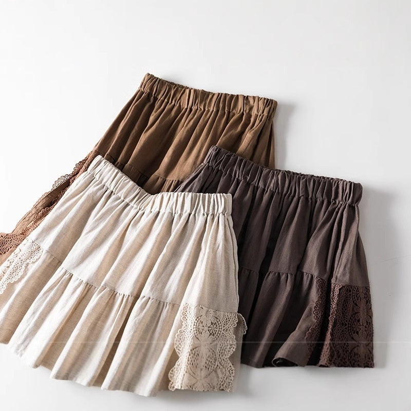 Japanese-style Linen-lined Lace-up Skirt, Intricate Craftsmanship For The Mori Girl Aesthetic