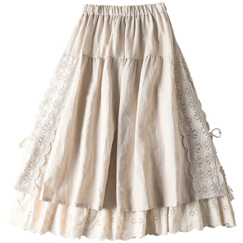 Japanese-style Linen-lined Lace-up Skirt, Intricate Craftsmanship For The Mori Girl Aesthetic