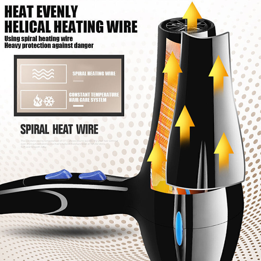 Professional Hair Dryer Nozzle Low Noise 2200w Ionic Blow Dryerwith Diffuser Blu