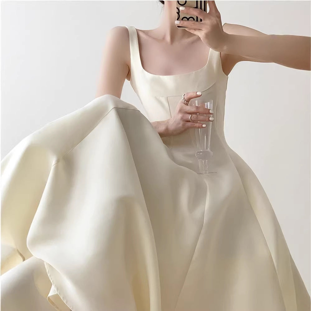 French Style Sleeveless Camisole Dress - Women's Slim Fit Minimalist Summer Short Dress