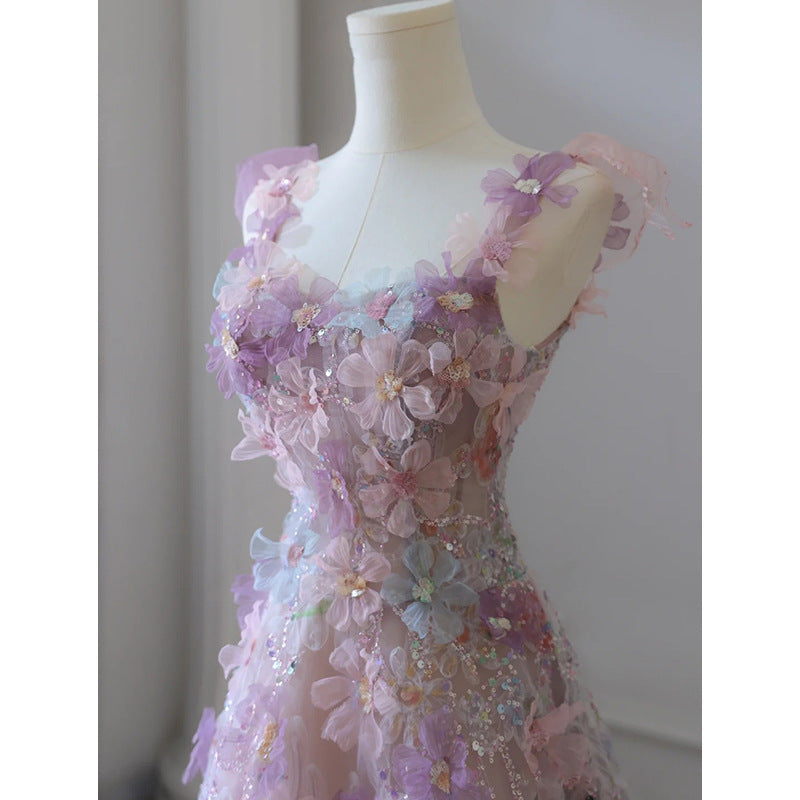 Purple Floral Evening Gown For Women