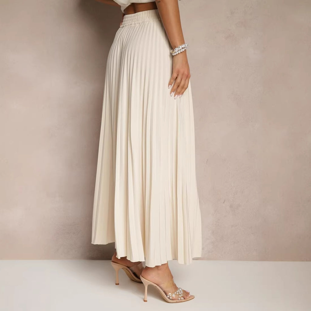 Solid-color Chic High-waisted Pleated Skirt With A Smooth Flowing Drape