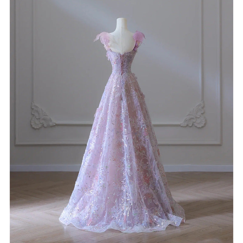 Purple Floral Evening Gown For Women