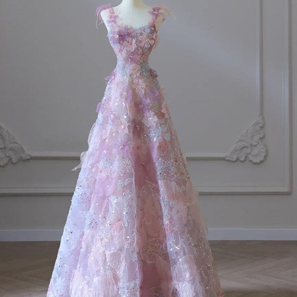 Purple Floral Evening Gown For Women