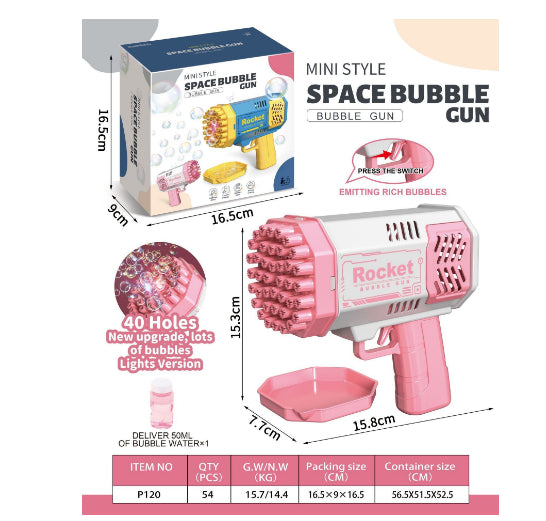 Bubble Gun Rocket 69 Holes Soap Bubbles Machine  Shape Automatic Blower With Light Toys For Kids