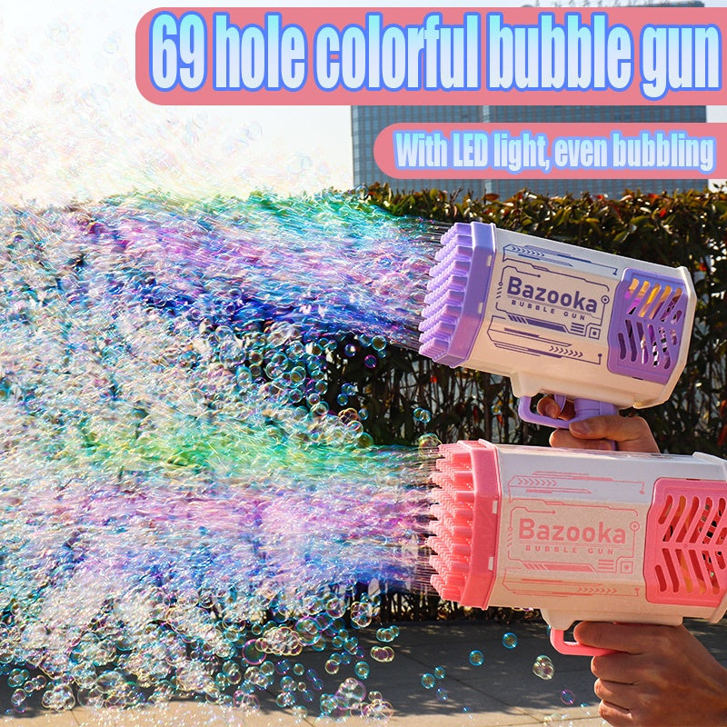 Bubble Gun Rocket 69 Holes Soap Bubbles Machine  Shape Automatic Blower With Light Toys For Kids