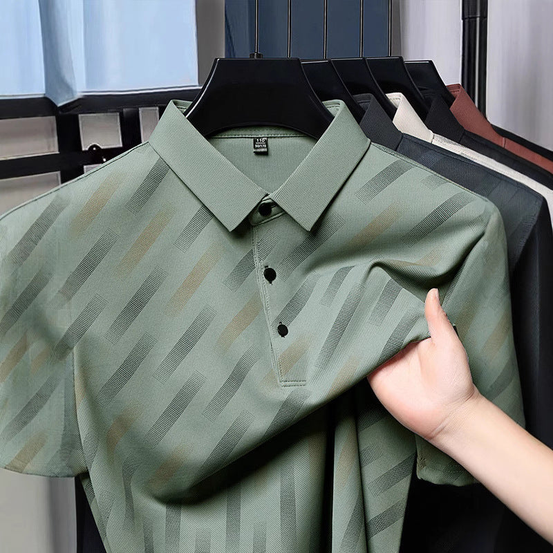 Mens Mid-age Lapel Short-sleeve T-shirt Top