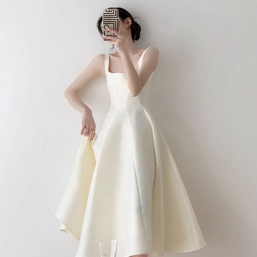 French Style Sleeveless Camisole Dress - Women's Slim Fit Minimalist Summer Short Dress