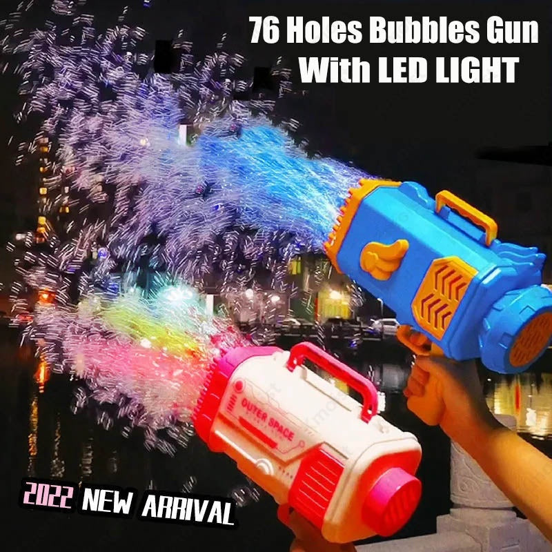 Bubble Gun Rocket 69 Holes Soap Bubbles Machine  Shape Automatic Blower With Light Toys For Kids