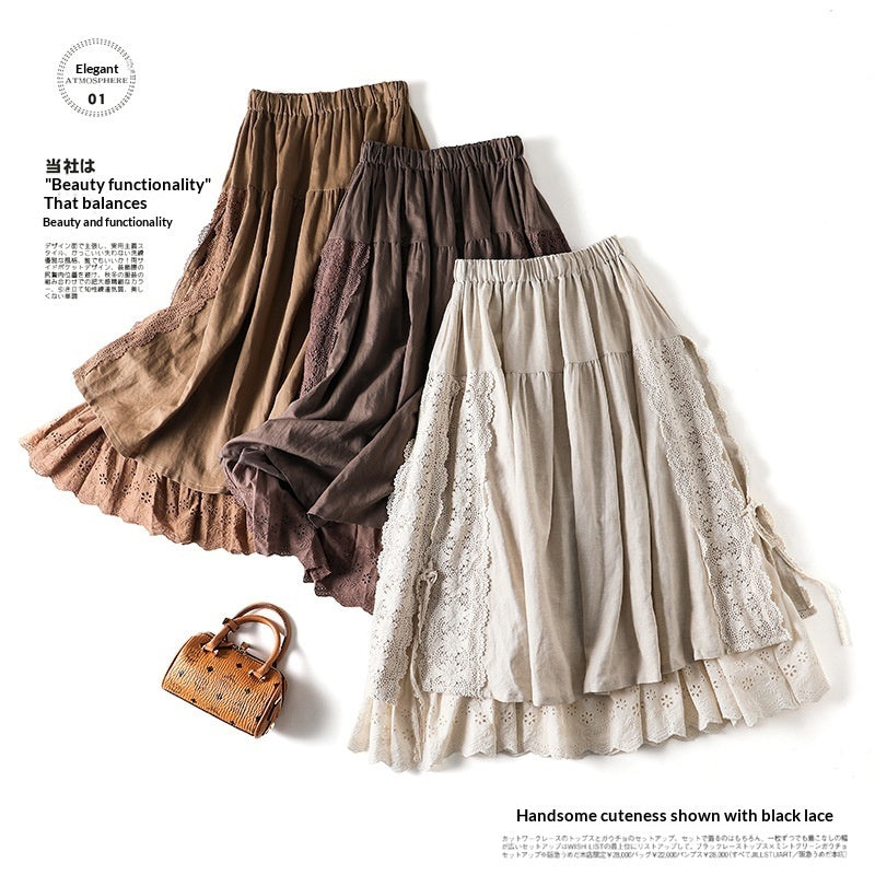 Japanese-style Linen-lined Lace-up Skirt, Intricate Craftsmanship For The Mori Girl Aesthetic