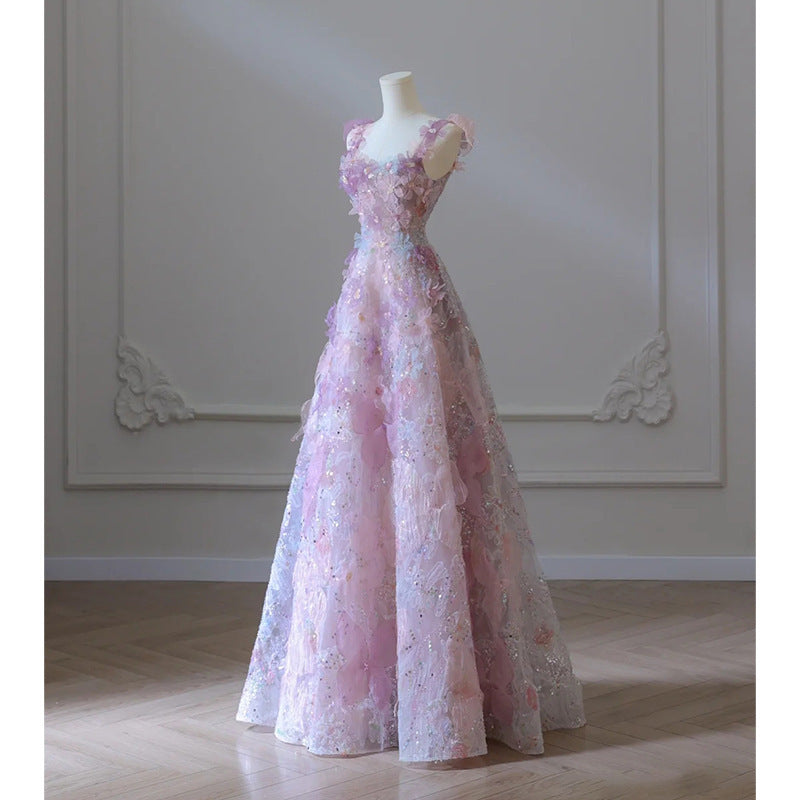 Purple Floral Evening Gown For Women