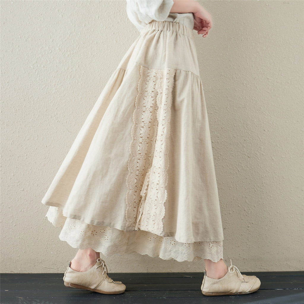 Japanese-style Linen-lined Lace-up Skirt, Intricate Craftsmanship For The Mori Girl Aesthetic