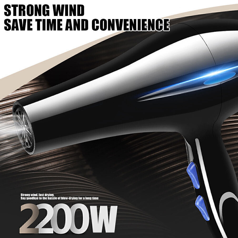 Professional Hair Dryer Nozzle Low Noise 2200w Ionic Blow Dryerwith Diffuser Blu