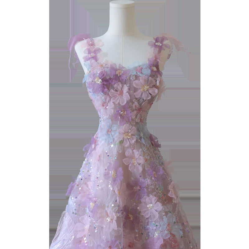 Purple Floral Evening Gown For Women