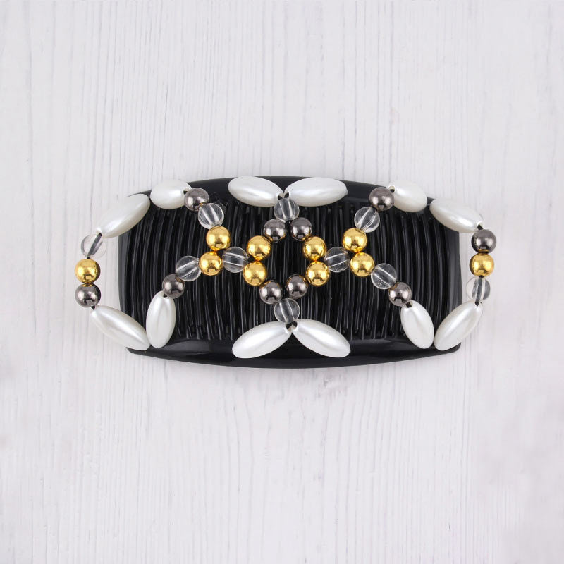 Fashion Magic Beads Elasticity Double Hair Comb Clip Stretchy Women Accessories
