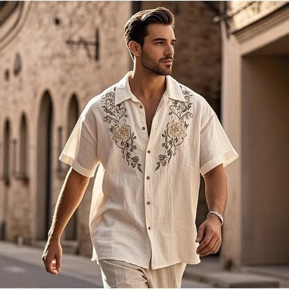 Retro style 3D printed Mens Short sleeve Shirt