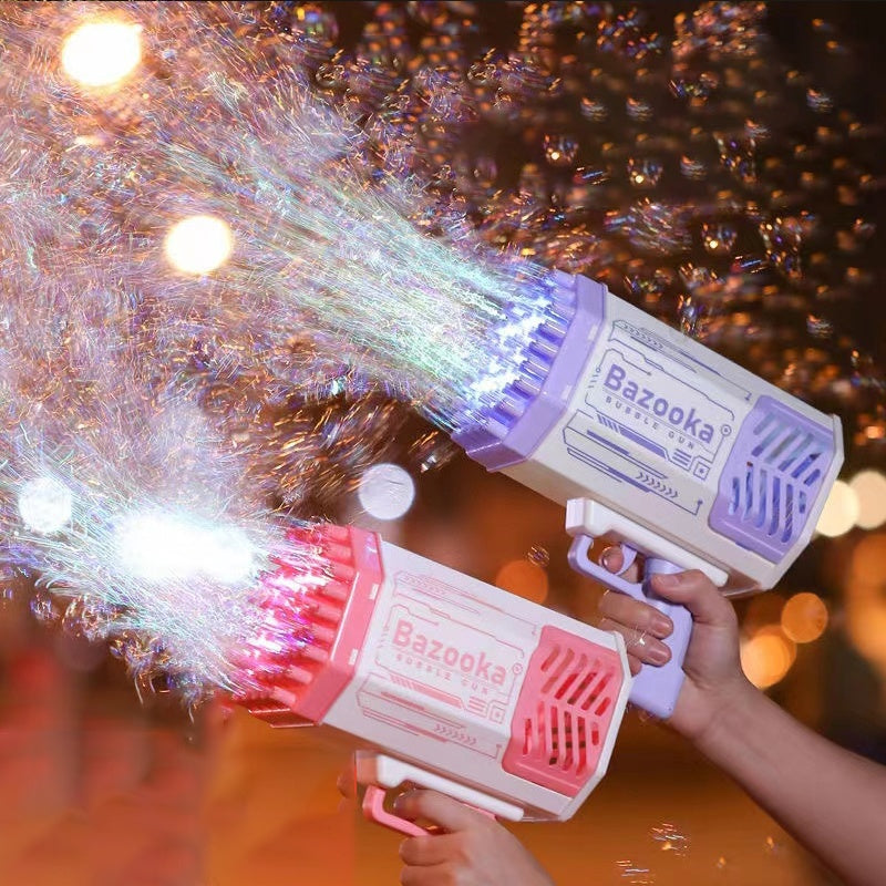 Bubble Gun Rocket 69 Holes Soap Bubbles Machine  Shape Automatic Blower With Light Toys For Kids