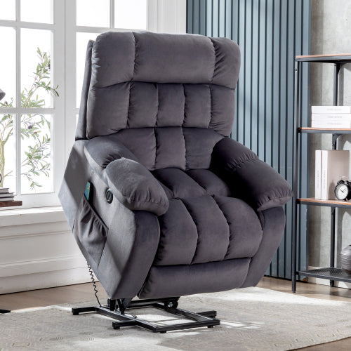 Electric Power Lift Recliner Chair Sofa With Massage And Heat For Elderly 2 Side Pockets USB Ports Single Recliner Chairs For Living Room Overstuffed Breathable Fabric Reclining
