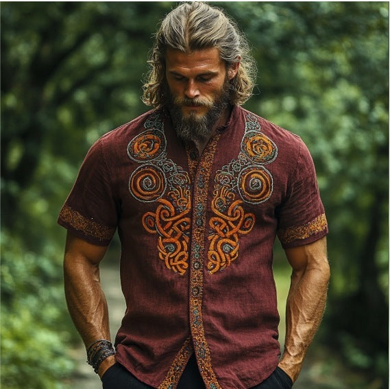 Retro style 3D printed Mens Short sleeve Shirt
