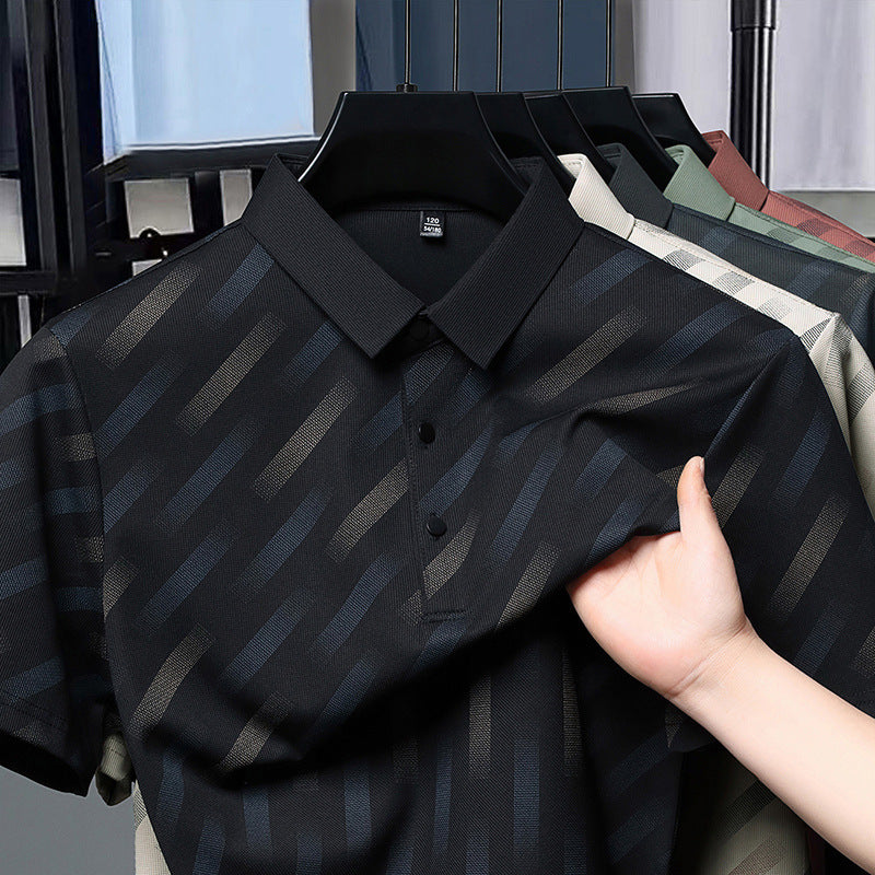 Mens Mid-age Lapel Short-sleeve T-shirt Top