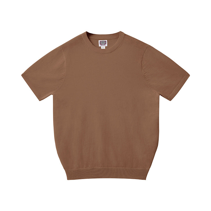Pure Cotton Yarn Knitted Men's Short-sleeved T-shirt Round Neck
