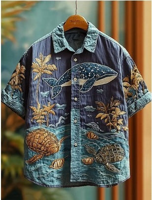 Retro style 3D printed Mens Short sleeve Shirt
