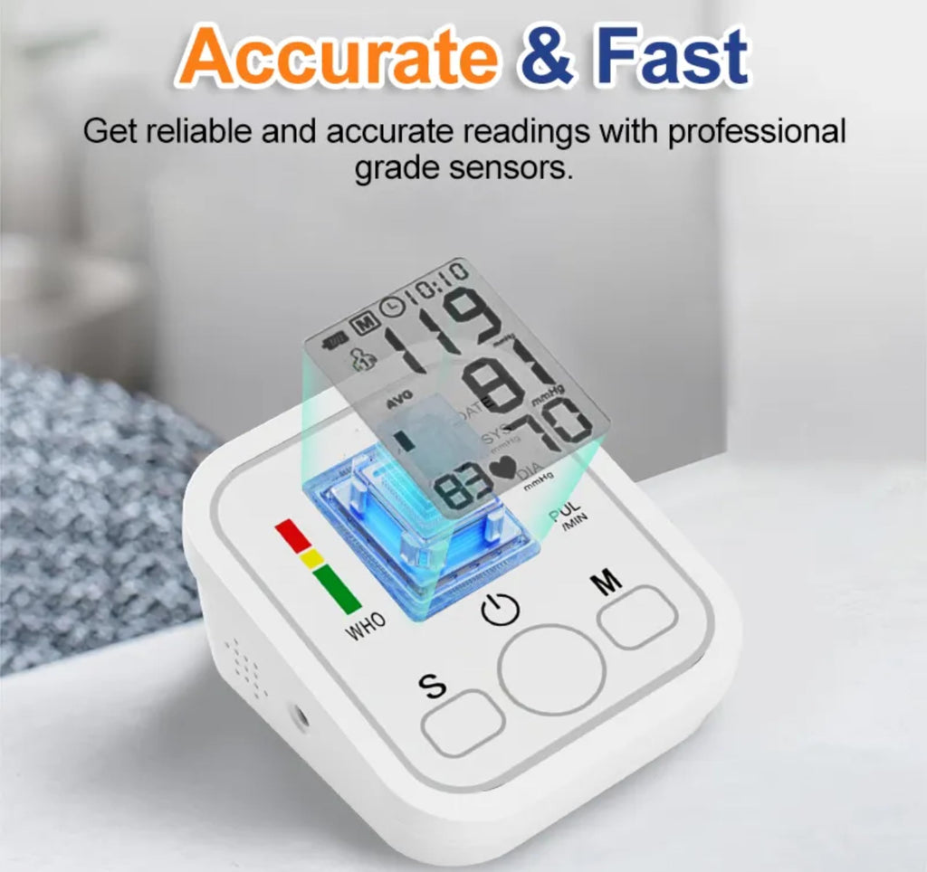 Blood Pressure Monitor With X4 AAA Battery, Large Cuff Digital Upper Arm BP Machine, 2x99 Memory Set, Voice Prompt, USB Cable, Arrhythmia Detection, Heart Rate Hypertension Monitors, Home Use White