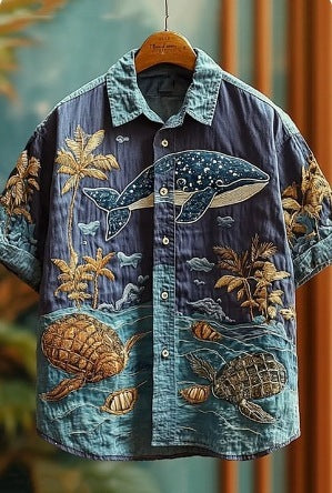 Retro style 3D printed Mens Short sleeve Shirt