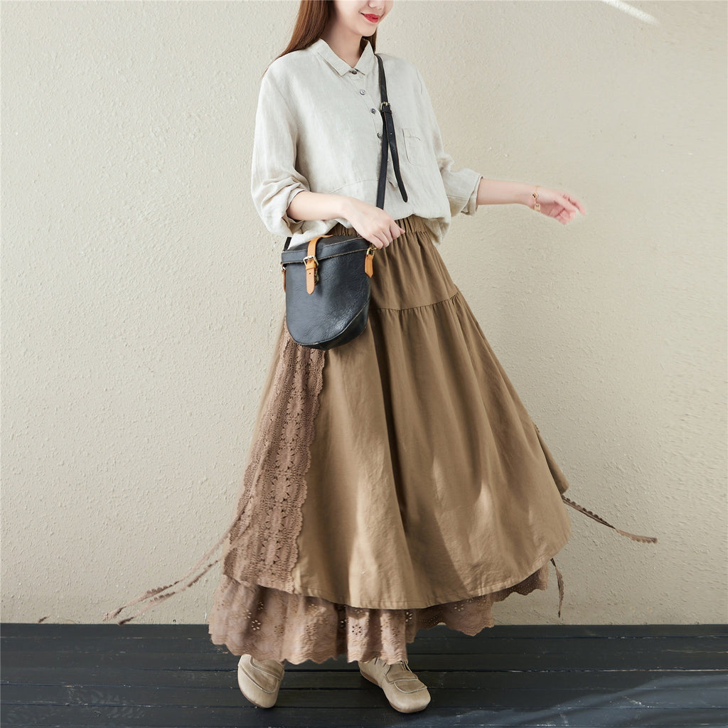 Japanese-style Linen-lined Lace-up Skirt, Intricate Craftsmanship For The Mori Girl Aesthetic