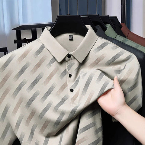Mens Mid-age Lapel Short-sleeve T-shirt Top
