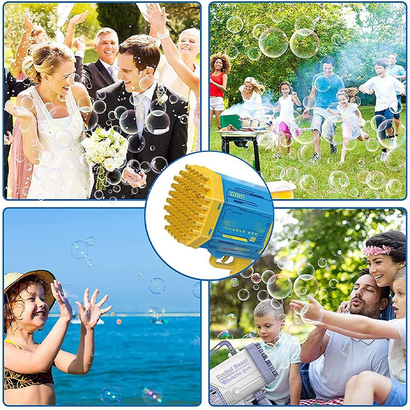 Bubble Gun Rocket 69 Holes Soap Bubbles Machine  Shape Automatic Blower With Light Toys For Kids