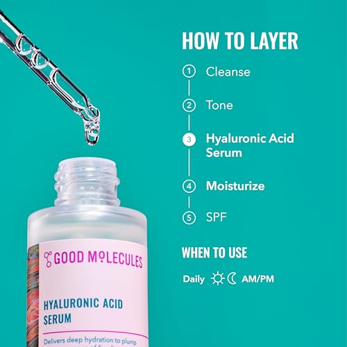 Good Molecules Hyaluronic Acid Serum - 1% Hyaluronic Acid Ultra Hydrating Serum, Facial Moisturizer for Plumper Skin, Skin Care for Face
