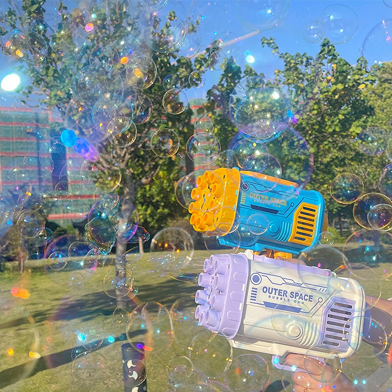 Bubble Gun Rocket 69 Holes Soap Bubbles Machine  Shape Automatic Blower With Light Toys For Kids
