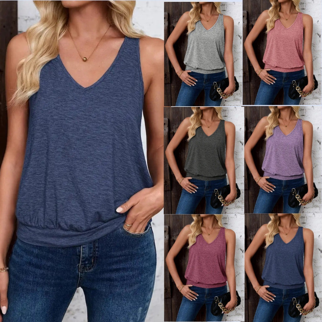 2025 Cross-Border Hot-Selling Amazon European And American Tops, Summer Hot-Selling Sleeveless V-Neck Vest Casual Tops