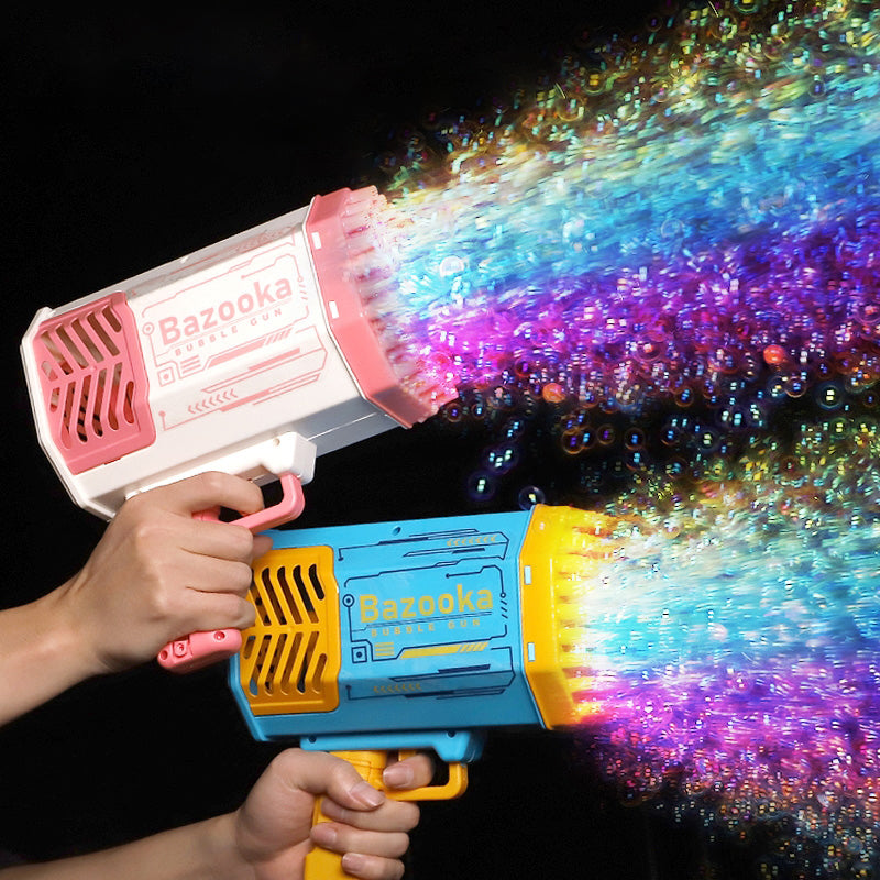 Bubble Gun Rocket 69 Holes Soap Bubbles Machine  Shape Automatic Blower With Light Toys For Kids