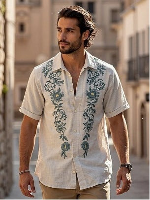 Retro style 3D printed Mens Short sleeve Shirt
