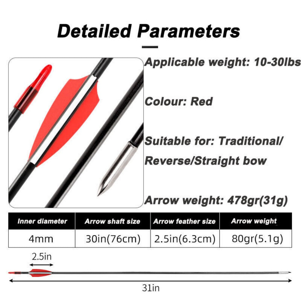 30x Fiberglass Archery Arrows For Compound&Recurve Bow Target Shooting Practice