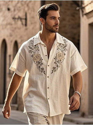 Retro style 3D printed Mens Short sleeve Shirt