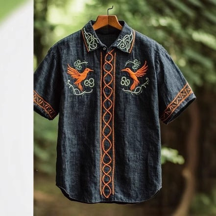 Retro style 3D printed Mens Short sleeve Shirt