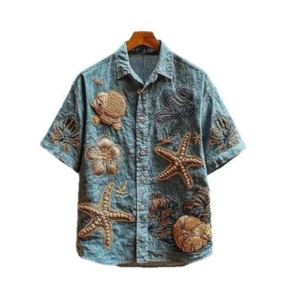 Retro style 3D printed Mens Short sleeve Shirt
