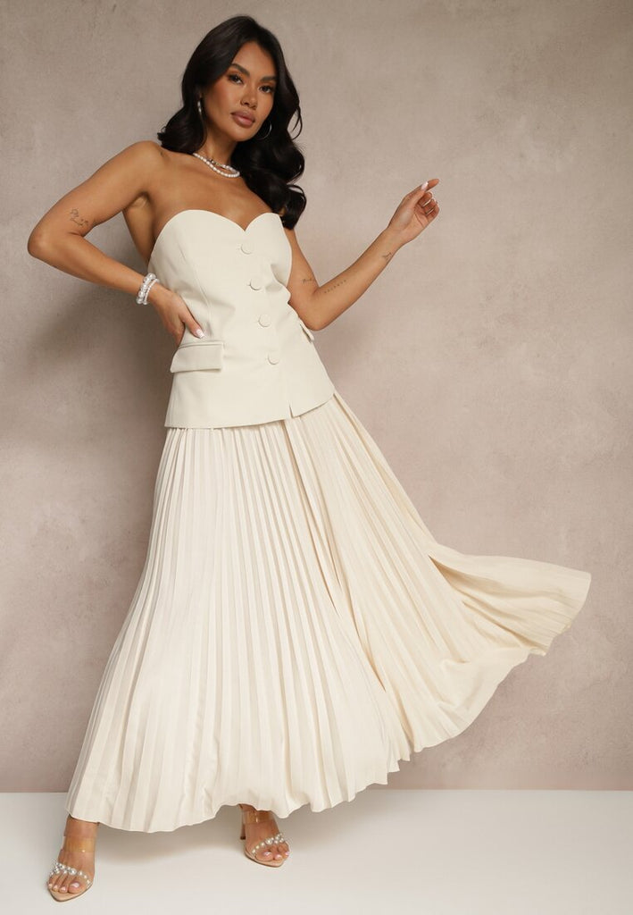 Solid-color Chic High-waisted Pleated Skirt With A Smooth Flowing Drape