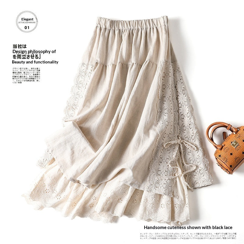 Japanese-style Linen-lined Lace-up Skirt, Intricate Craftsmanship For The Mori Girl Aesthetic