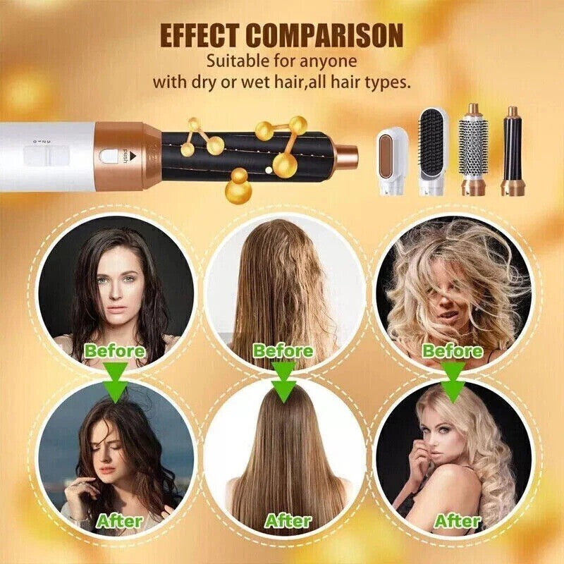 5in1 Electric Hair Dryer Blow Curler Set Detachable Styler Hot Air Brush Salon