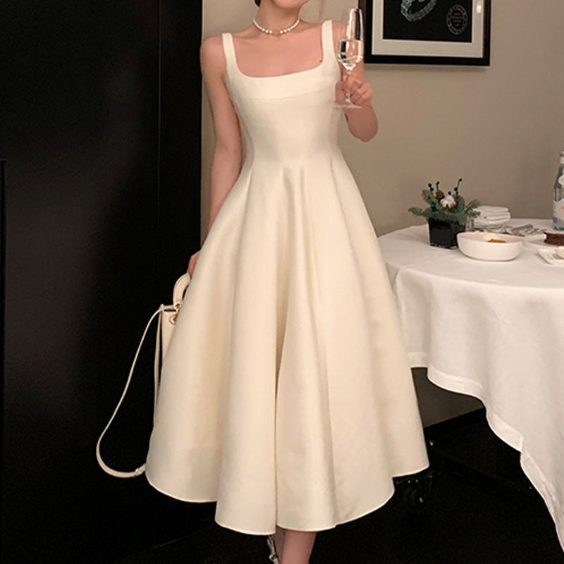 French Style Sleeveless Camisole Dress - Women's Slim Fit Minimalist Summer Short Dress