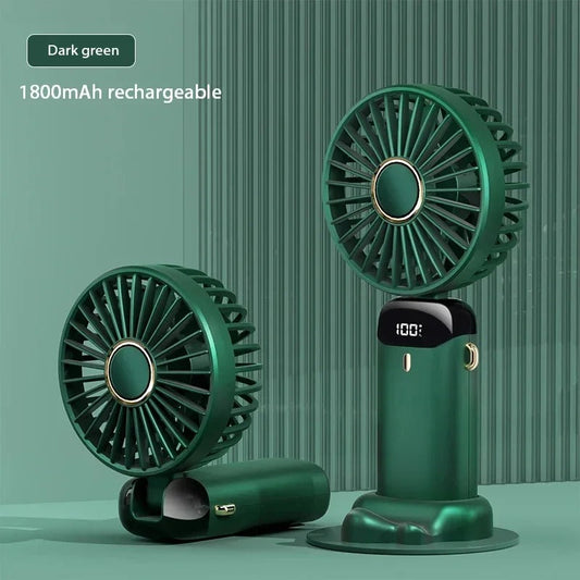 Portable Handheld Mini Fan Foldable Neck Hanging Fans 5 Speed USB Rechargeable Fan with Phone Stand and Display Screen 1800mAh