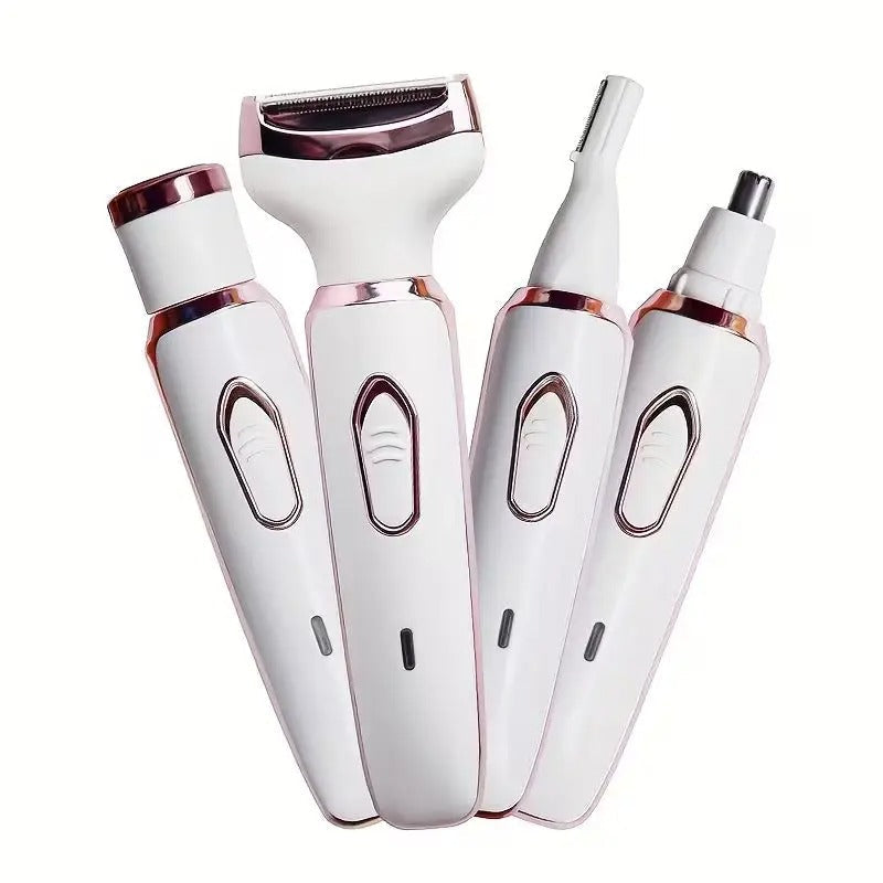 4-in-1 Rechargeable Electric Lady Shaver Set - Portable 500mAh Wet & Dry Painless Trimmer for Face, Nose, Legs & Underarms