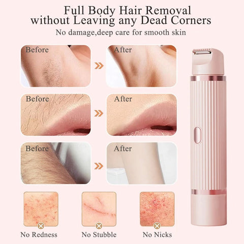 Women's Electric Shaver 2-in-1 Bikini Area Hair Trimmer Cordless Waterproof Rechargeable Wet/Dry Use Dual-Head Detachable Razor
